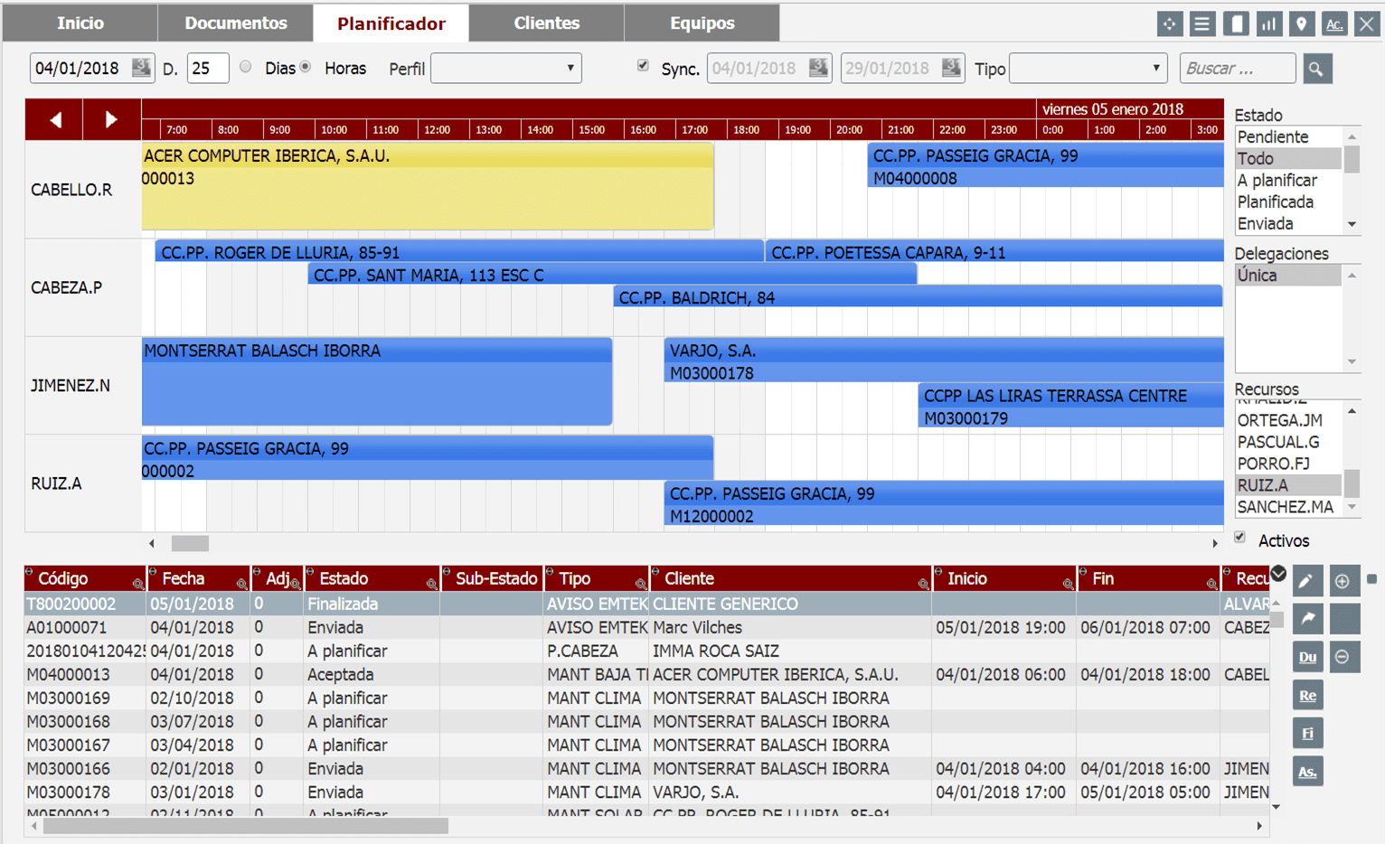 Planificador - SatMobile - software para servicio técnico